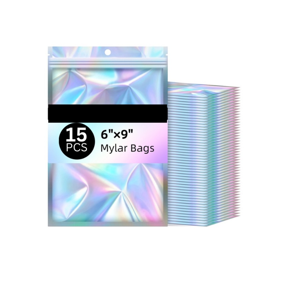 Resealable Holographic Mylar Bags, 6” x 9” - 15pcs - New